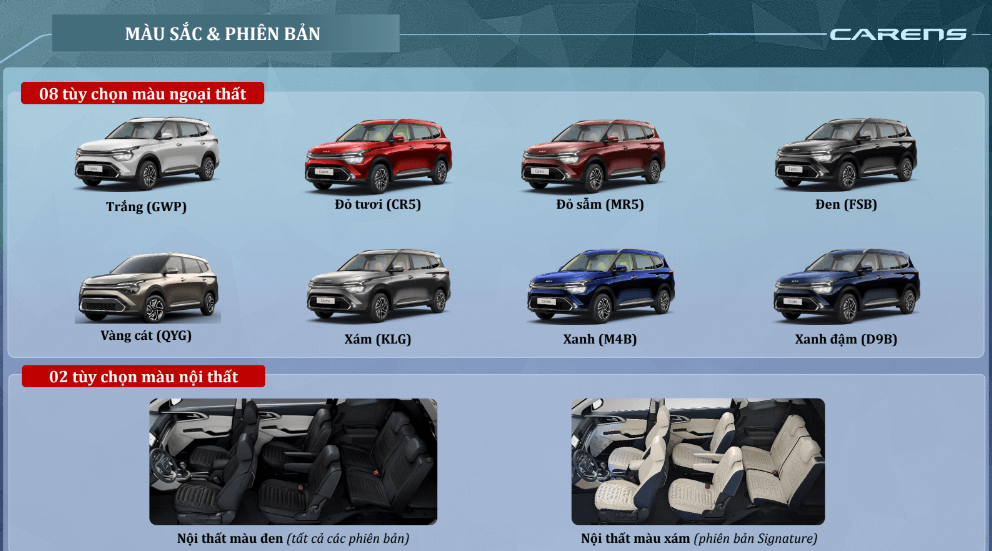 kia carens nội thất và phiên bản